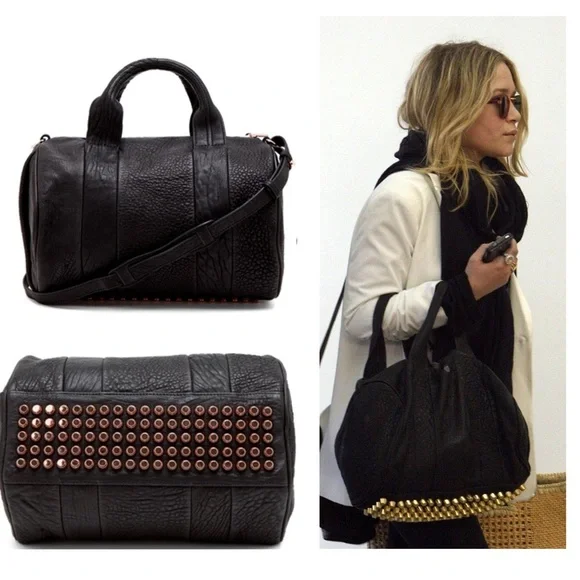 Alexander Wang Rocco Studded in Rose gold, Black Pebbled Leather  